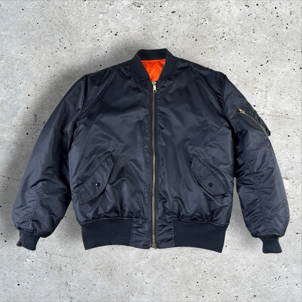 USAF MA-1 Flyer's‎ Jacket Military Sz XL Black Reversible Flight Bomber Vtg USA